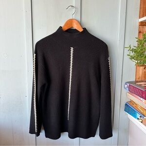French Connection Black Turtleneck Sweater with White Detailing